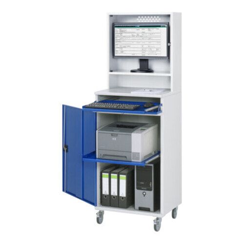 Computer-Schrank, Monitorgehäuse, mobil, Dokumentenfach, Trennboden ausziehbar, Tastaturtablar, verschließbar - Anthrazitgrau