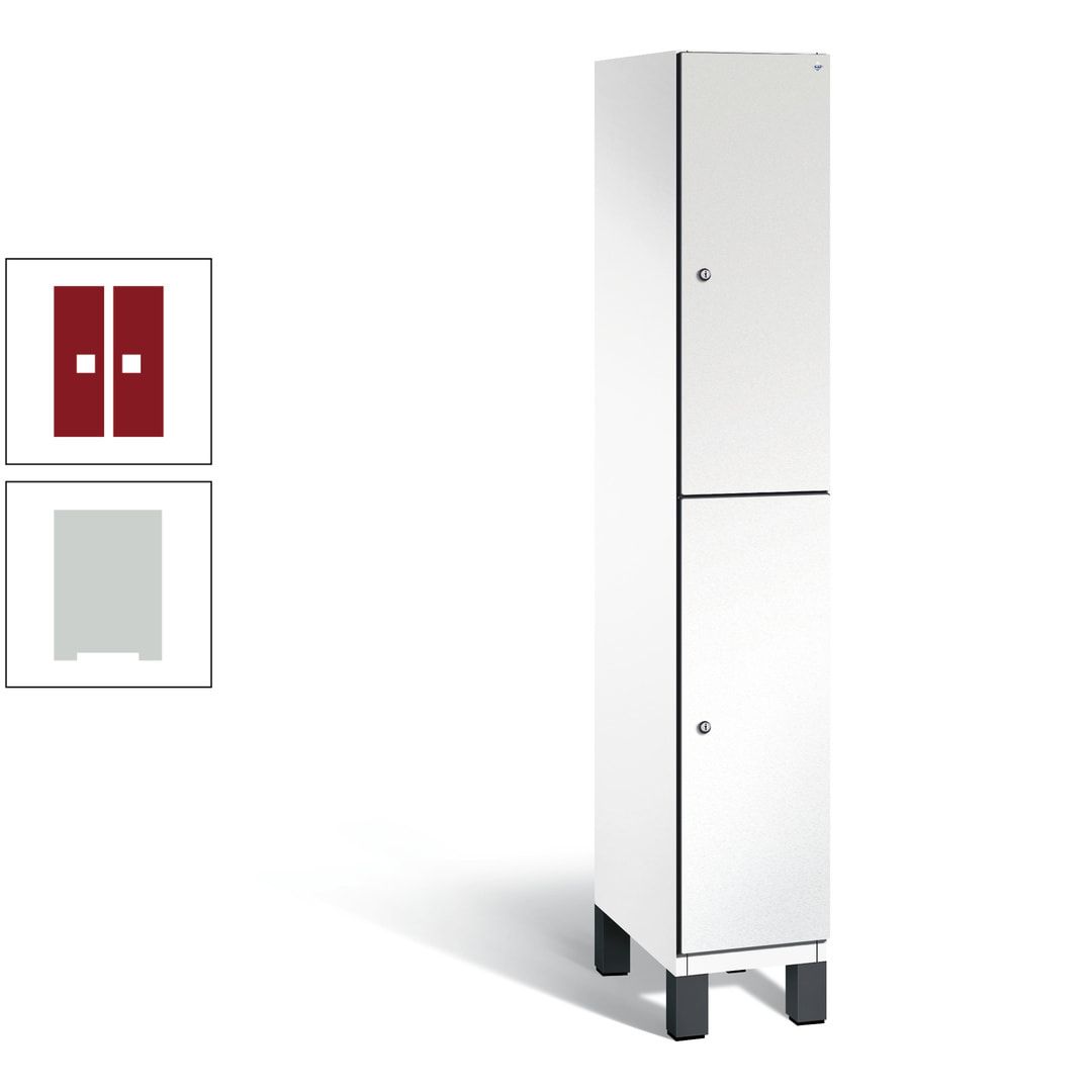 Fächerschrank, Stahlschrank, doppelstöckig, 2 Fächer, Füße, Korpus anthrazitgrau, Tür anthrazitgrau, 1.980 x 300 x 525 mm (HxBxT)