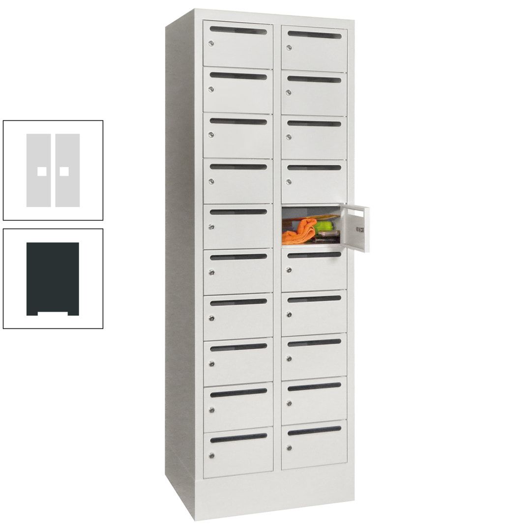 Postverteilerschrank, Schließfachschrank, 2 Abteile a 300 mm, 20 Fächer, 1.850 x 600 x 500 mm (HxBxT), Korpus anthrazitgrau, Front anthrazitgrau