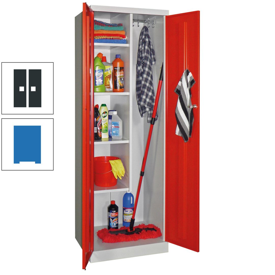 Putzschrank mit Sockel - 1 Abteil mit Trennwand - 1.800x600x500 mm (HxBxT) - Zylinderschloss - anthrazitgrau