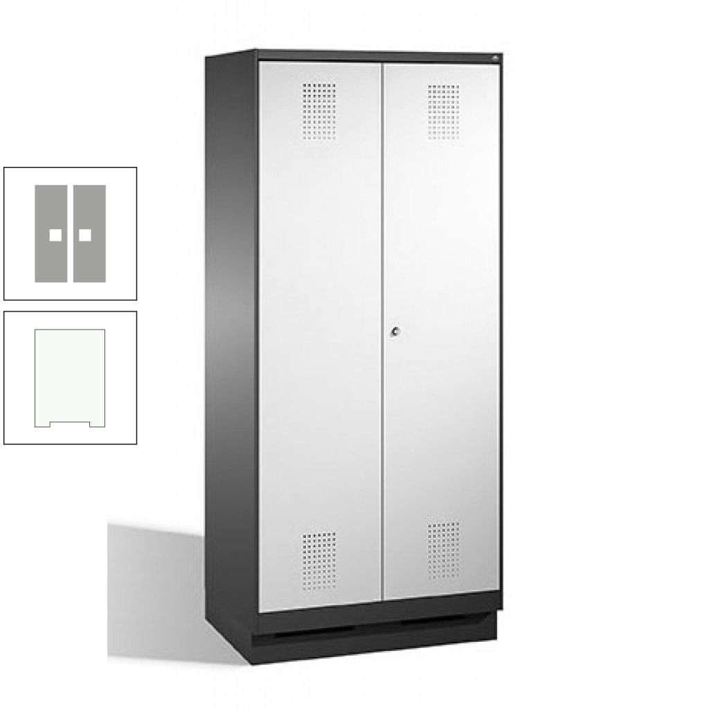 Doppel-Spind, Doppeltüren, Garderobenschrank mit Sockel, 2 Abteile a 400 mm, Korpus anthrazitgrau, Tür anthrazitgrau, 1.800 x 800 x 500 mm (HxBxT)