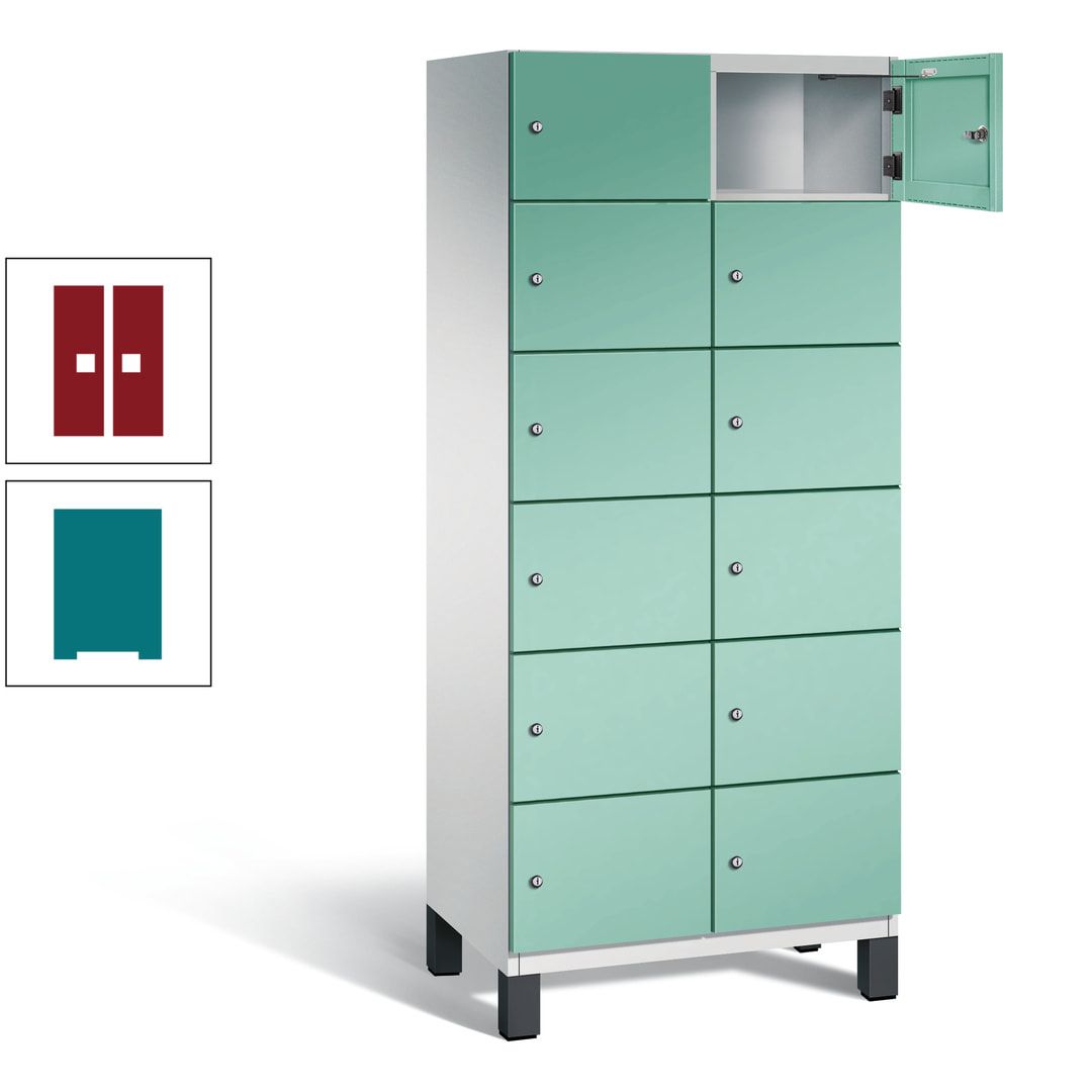 Fächerschrank, Stahlschrank, 12 Fächer, Türöffnungsbegrenzer, Füße, 1.980 x 800 x 525 mm (HxBxT), Korpus anthrazitgrau, Front anthrazitgrau