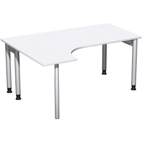 Eckschreibtisch, Ecke links, Füße einseitig verkürzt, 4-Fuß Pro, höhenverstellbar, 680-800 x 1.600 x 1.200 mm (HxBxT), Dekor Ahorn