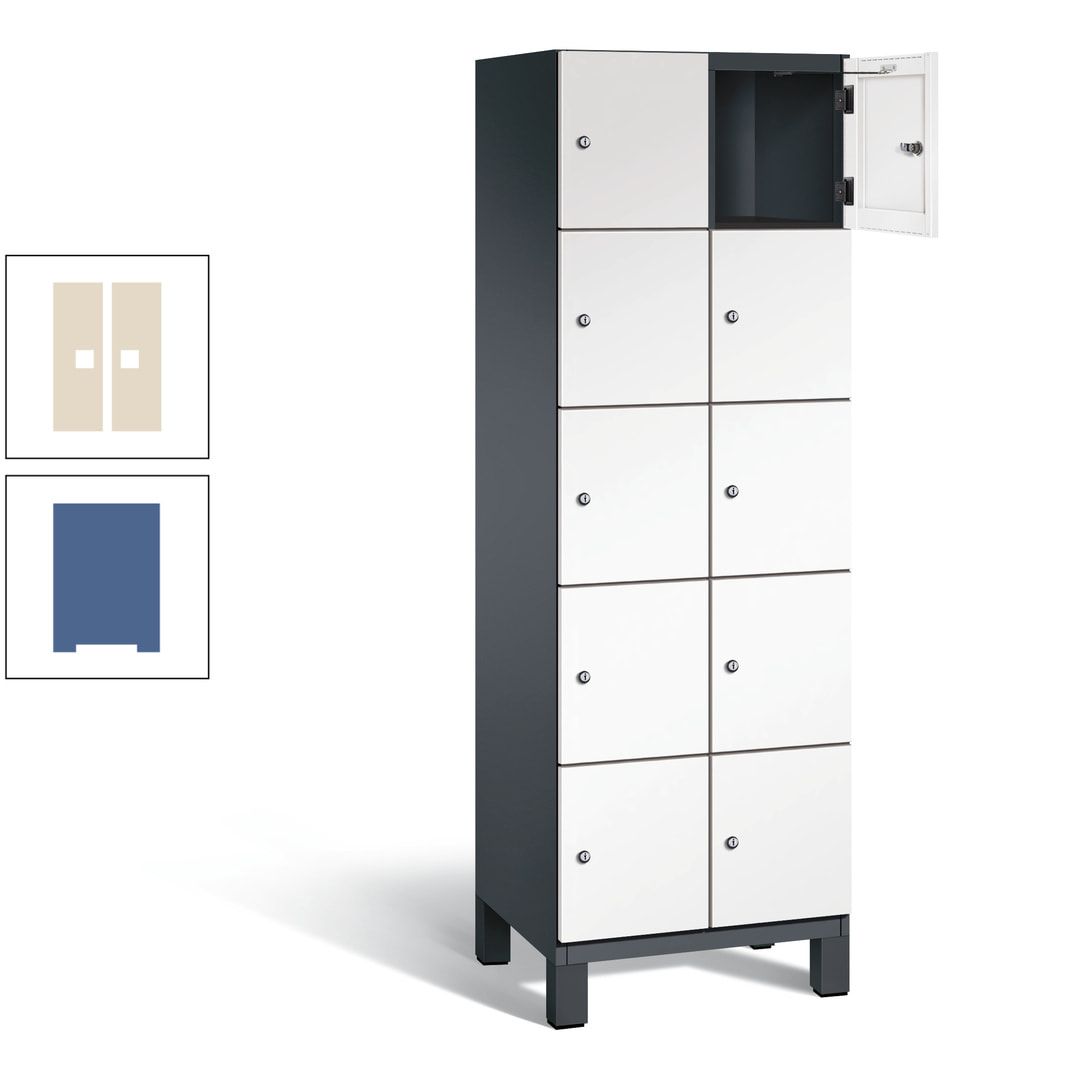 Fächerschrank, Stahlschrank, 10 Fächer, Türöffnungsbegrenzer, Füße, 1.980 x 600 x 525 mm (HxBxT), Korpus anthrazitgrau, Front anthrazitgrau