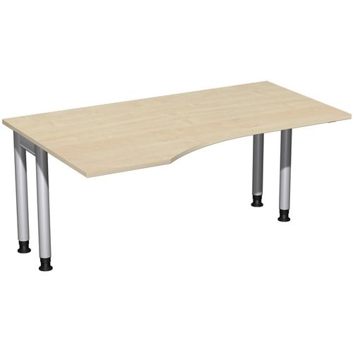 Eckschreibtisch, Ecke links, Füße einseitig verkürzt, 4-Fuß Pro, höhenverstellbar, 680-800 x 1.600 x 1.000 mm (HxBxT), Dekor Ahorn