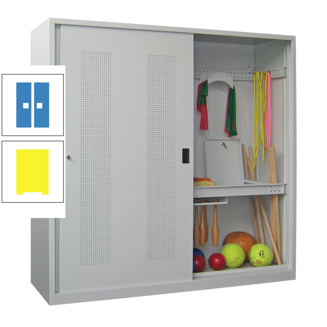 Ballschrank - Schiebetüren mit Lochfeld - Trennwand - 1.950x2.000x600 mm (HxBxT) - anthrazitgrau