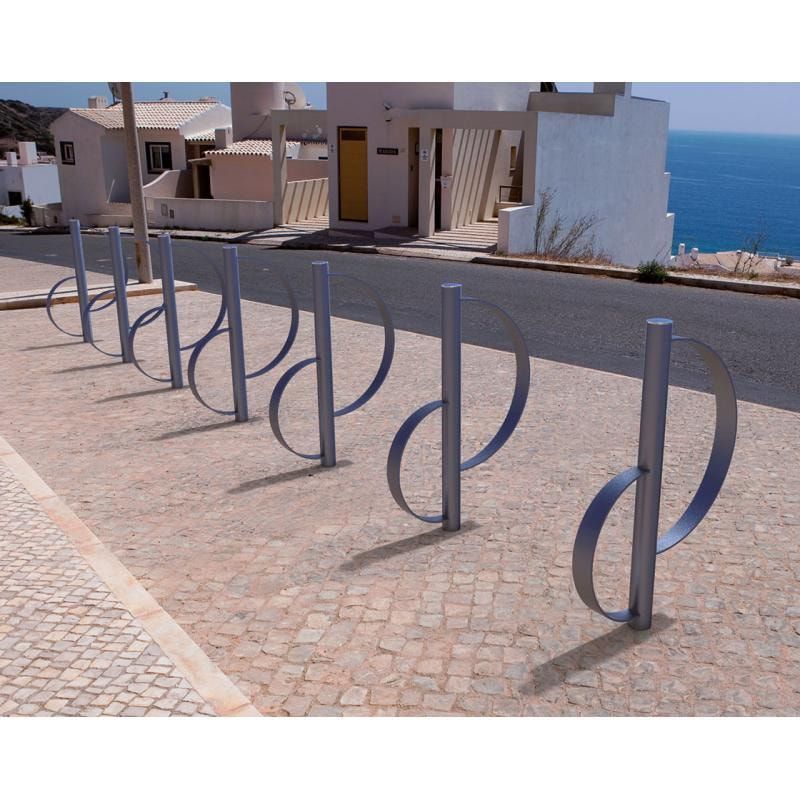 Fahrradbügel - Anlehnbügel - Fahrradständer - zum Einbetonieren - Kopftyp Agora - 1.000 x 675 mm (HxB) - Farbe enzianblau (RAL 5010)