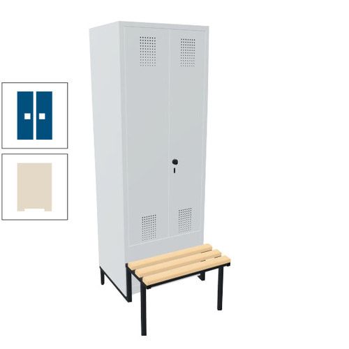 Doppel-Spind, Garderobenschrank, Buche Sitzbank integriert, 2 Abteile a 400 mm, Korpus anthrazitgrau, Tür anthrazitgrau, 1.850 x 800 x 815 mm (HxBxT)