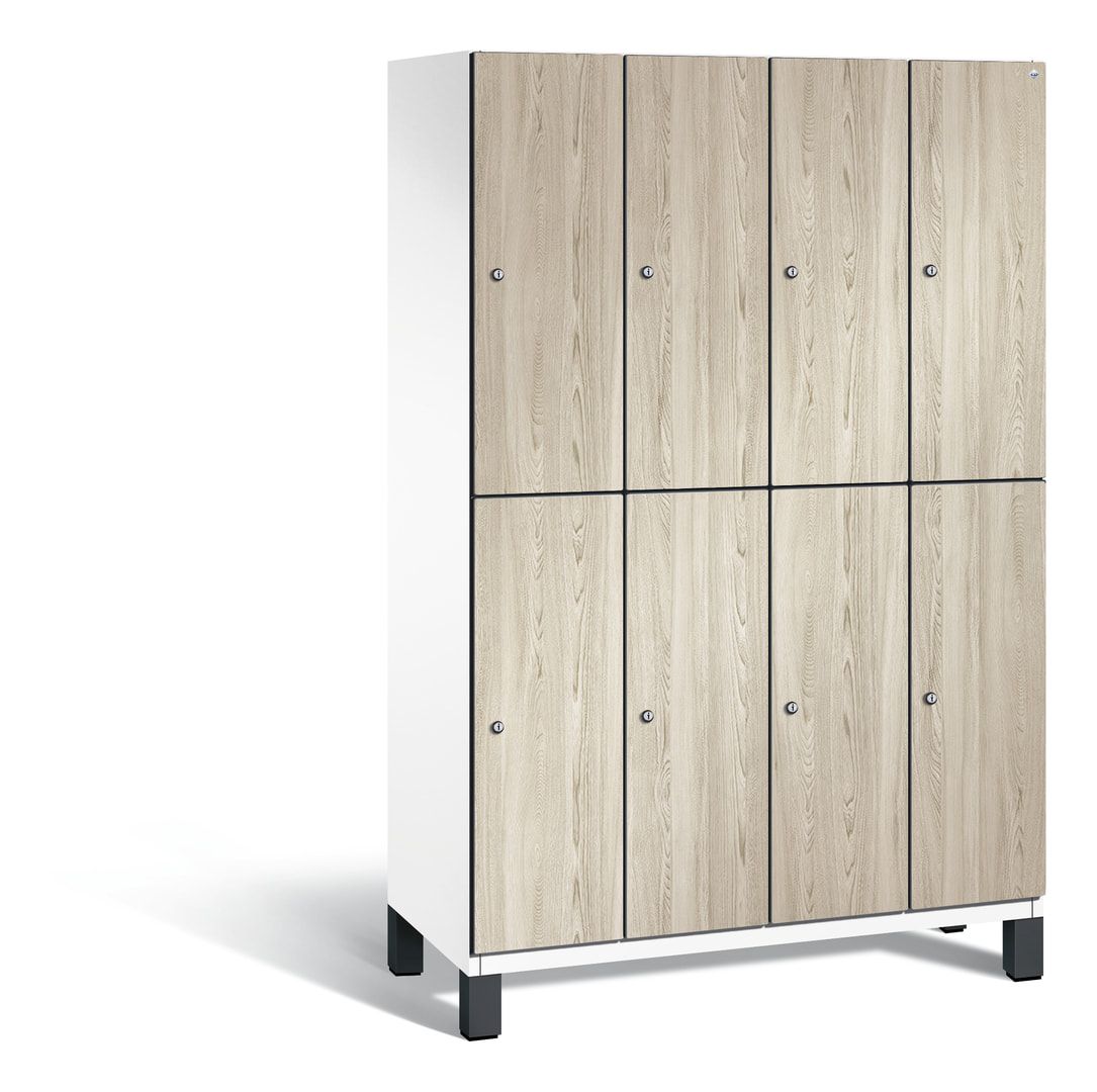 Fächerschrank, Garderobenschrank, mit Füßen, 4 Abteile, 1.980 x 1.200 x 525 mm (HxBxT), Korpus anthrazitgrau, Tür Donau-Ahorn