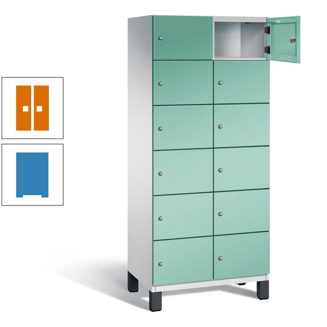 Fächerschrank, Stahlschrank, 12 Fächer, Türöffnungsbegrenzer, Füße, 1.980 x 800 x 525 mm (HxBxT), Korpus anthrazitgrau, Front anthrazitgrau