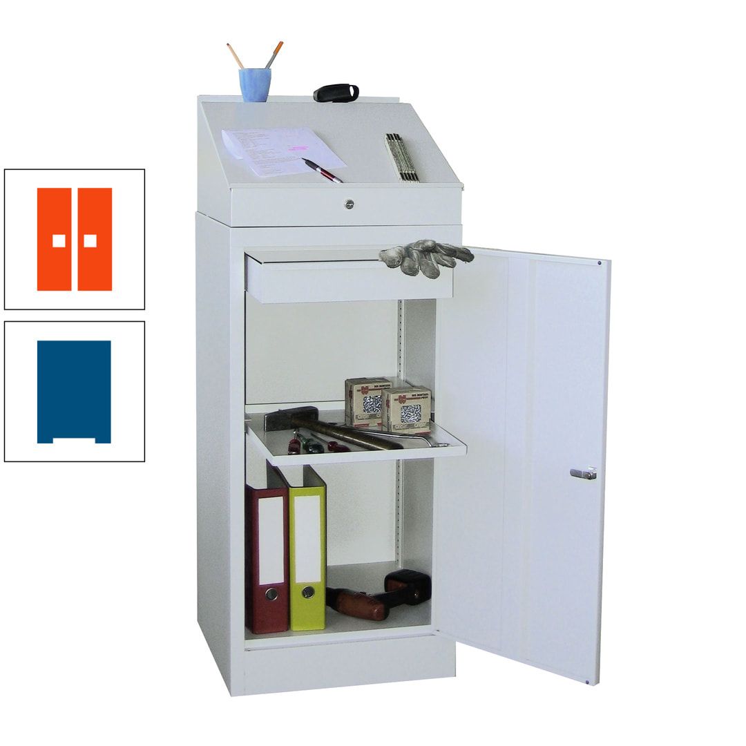 Stehpult mit Schrank - Vollblechtür - Zylinderschloss - 1 Einlegeboden, 1 Schublade - 1.270x500x500 mm (HxBxT) - anthrazitgrau