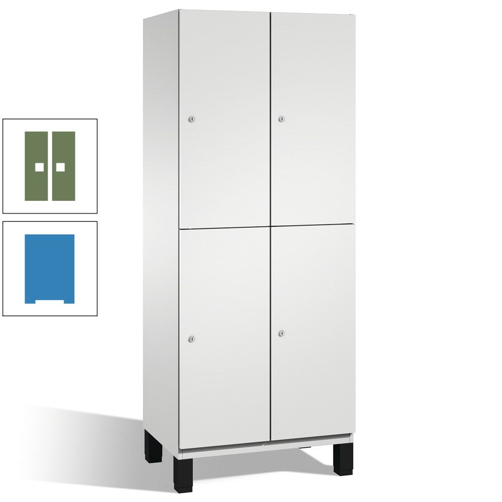 Fächerschrank, Stahlschrank, doppelstöckig, 4 Fächer, Füße, Korpus anthrazitgrau, Tür anthrazitgrau, 1.980 x 600 x 525 mm (HxBxT)