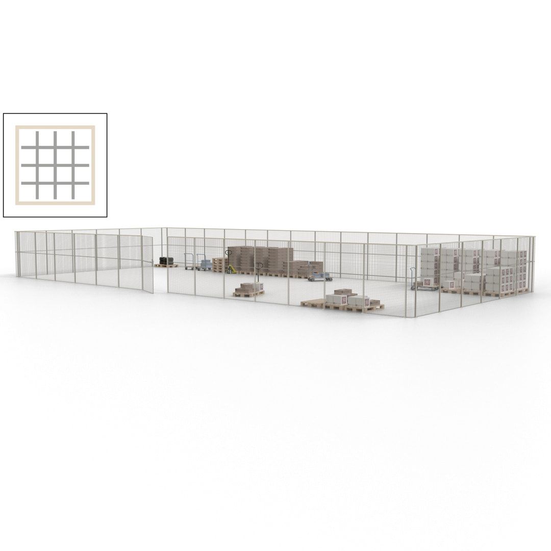 Maschinen Schutzgitter - Hallentrennwand - Sicherheitszaun - Tür - 60 m - 2.200 x 21.400 x 9.400 mm (HxBxT) - enzianblau