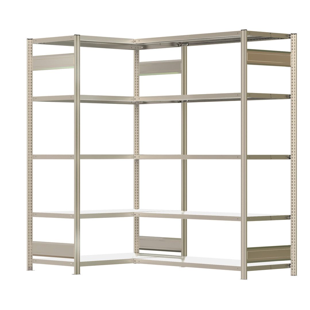 Eckregal mit 5 Stahlfachböden - 150 kg - 2.000 x 1.611 x 1.341 mm (HxBxT) - verzinkt - Fachbodenregal - BERT