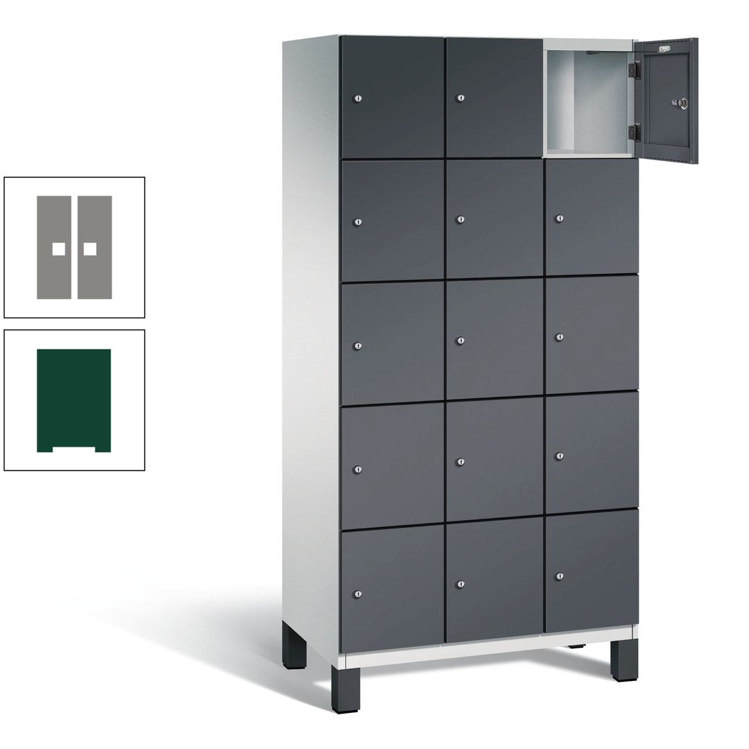 Fächerschrank, Stahlschrank, 15 Fächer, Türöffnungsbegrenzer, Füße, 1.980 x 900 x 525 mm (HxBxT), Korpus anthrazitgrau, Front anthrazitgrau