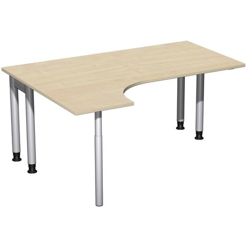 Eckschreibtisch, Ecke links, Füße einseitig verkürzt, 4-Fuß Pro, höhenverstellbar, 680-800 x 1.600 x 1.200 mm (HxBxT), Dekor Ahorn