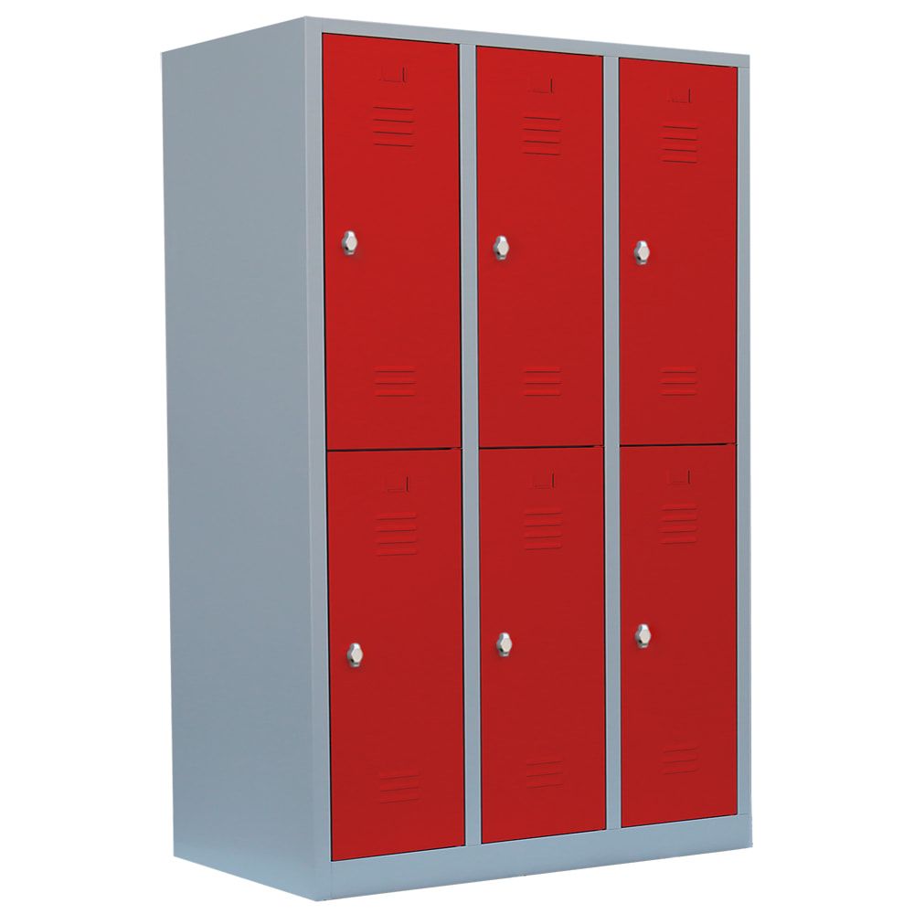 Garderobenschrank, Doppelstockspind, 3 Abteile, 6 Fächer, 1.800 x 1.185 x 500 mm (HxBxT), Stahl, Drehriegel, Korpus: lichtgrau, Front: anthrazitgrau