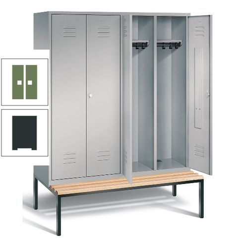 Doppel-Spindschrank, Buche Sitzbank untergebaut, 4 Abteile a 400 mm, Korpus lichtgrau, Tür anthrazitgrau, 2.090 x 1.590 x 815 mm (HxBxT)