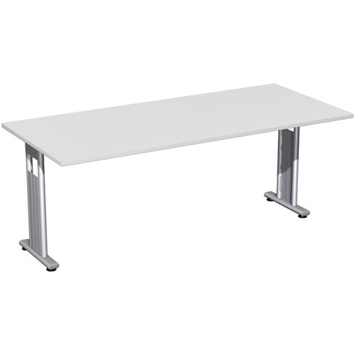 Schreibtisch mit einseitig verkürzt Füßen - C-Fuß Flex - Bürotisch - Konferenztisch - 720 x 1.200 x 800 mm (HxBxT) - Dekor Ahorn - Gestell silber