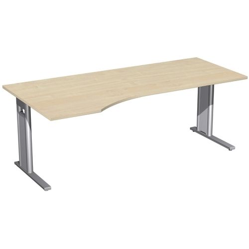 Eckschreibtisch, Ecke links, Füße einseitig verkürzt, C-Fuß Pro, 720 x 1.600 x 1.000 mm (HxBxT), Gestell silber, Dekor Ahorn