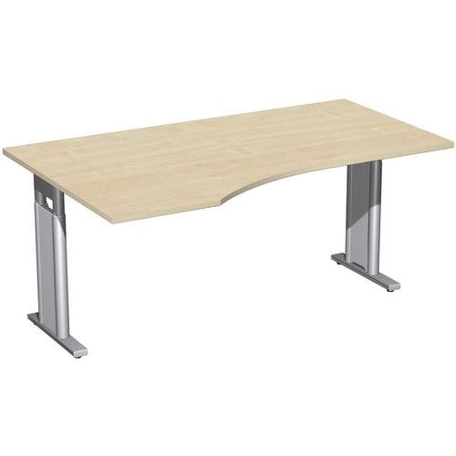 Eckschreibtisch, Ecke links, Füße einseitig verkürzt, C-Fuß Pro, höhenverstellbar, 680-820 x 1.600 x 1.000 mm (HxBxT), Gestell silber, Dekor Ahorn