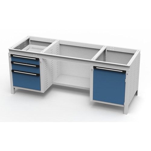 OTTOKIND Werkbank - bündige Arbeitsplatte - 850 x 1.695 x 750 mm (HxBxT) - 3 Schubladen - 1 Schrank - lichtgrau