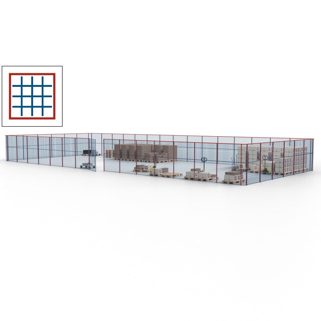 Maschinen Schutzgitter - Hallentrennwand - Sicherheitszaun - Tür - 63 m - 2.200 x 22.900 x 9.400 mm (HxBxT) - enzianblau