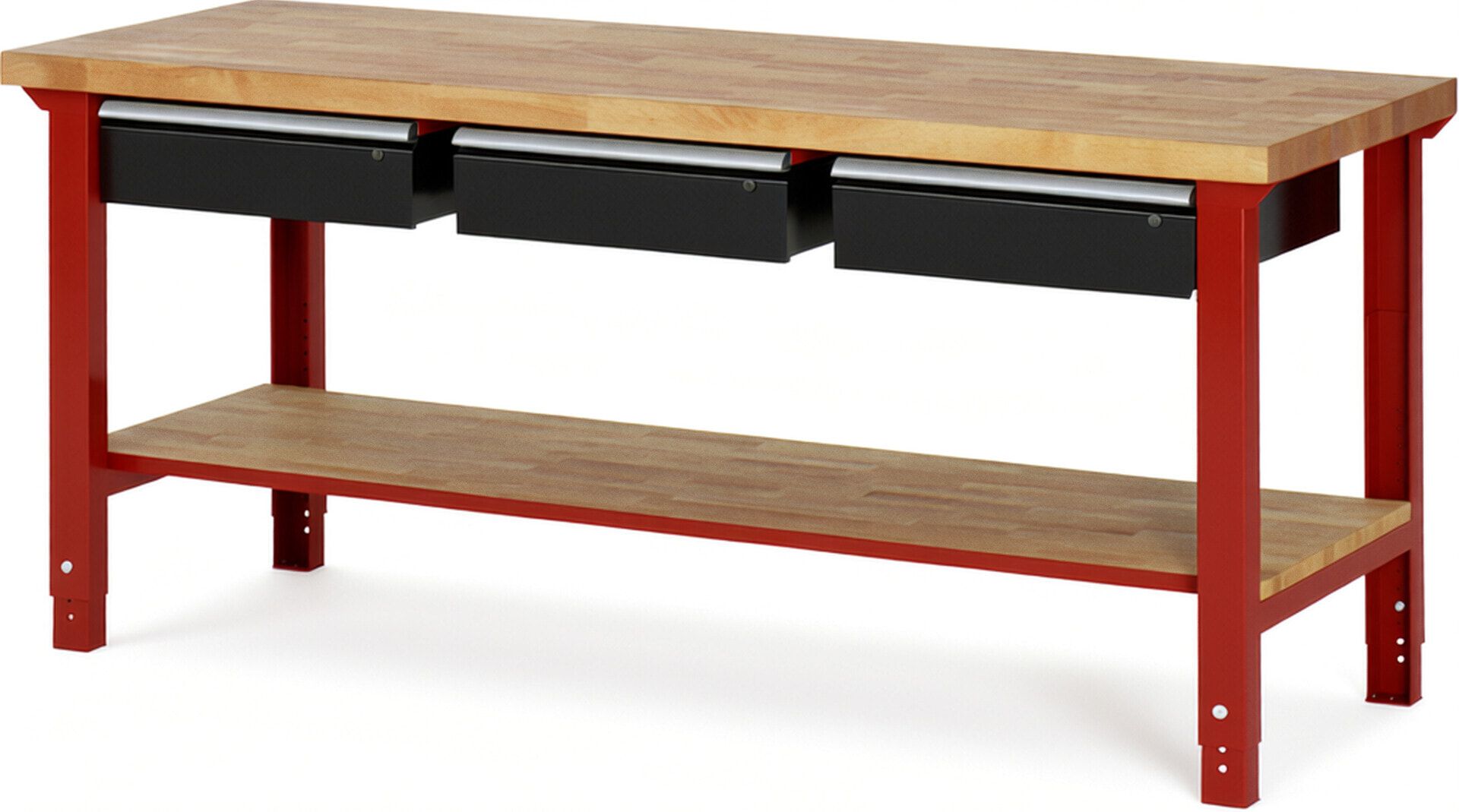 Werkbank mit Ablage - 3 Schubladen - 150:3 - höhenverstellbar 790 - 1.140 mm - 2.000 x 700 mm (BxT) - 750 kg - Buche - Anthrazitgrau