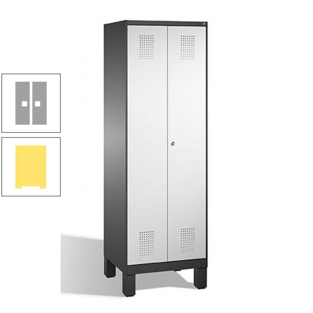 Doppel-Spind, Doppeltüren, Garderobenschrank mit Füßen, 2 Abteile a 300 mm, Korpus anthrazitgrau, Tür anthrazitgrau, 1.850 x 600 x 500 mm (HxBxT)