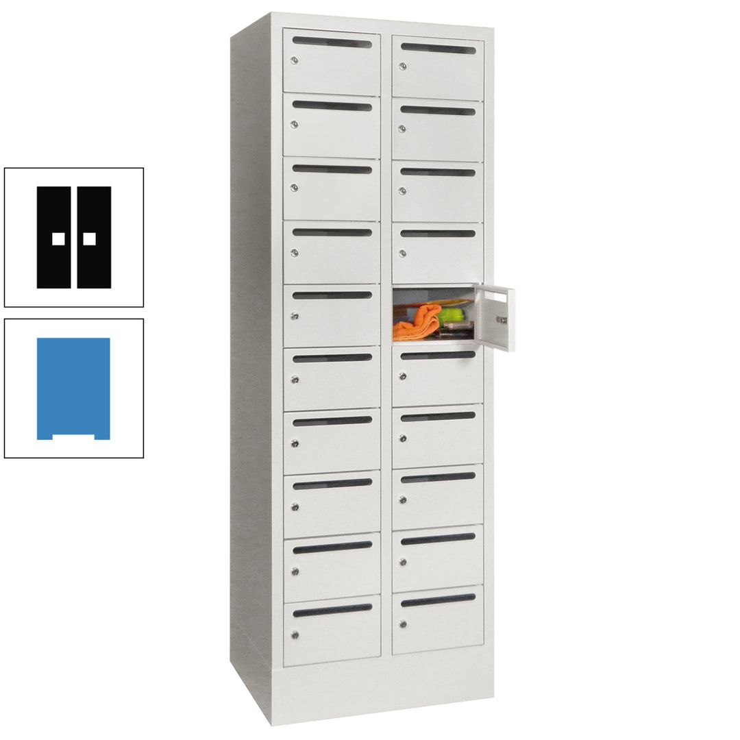 Postverteilerschrank, Schließfachschrank, 2 Abteile a 300 mm, 20 Fächer, 1.850 x 600 x 500 mm (HxBxT), Korpus anthrazitgrau, Front anthrazitgrau