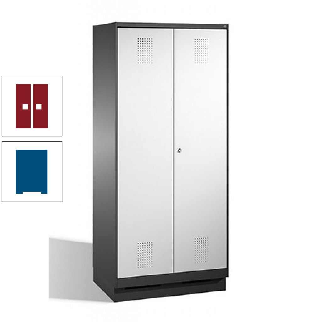 Doppel-Spind, Doppeltüren, Garderobenschrank mit Sockel, 2 Abteile a 400 mm, Korpus anthrazitgrau, Tür anthrazitgrau, 1.800 x 800 x 500 mm (HxBxT)