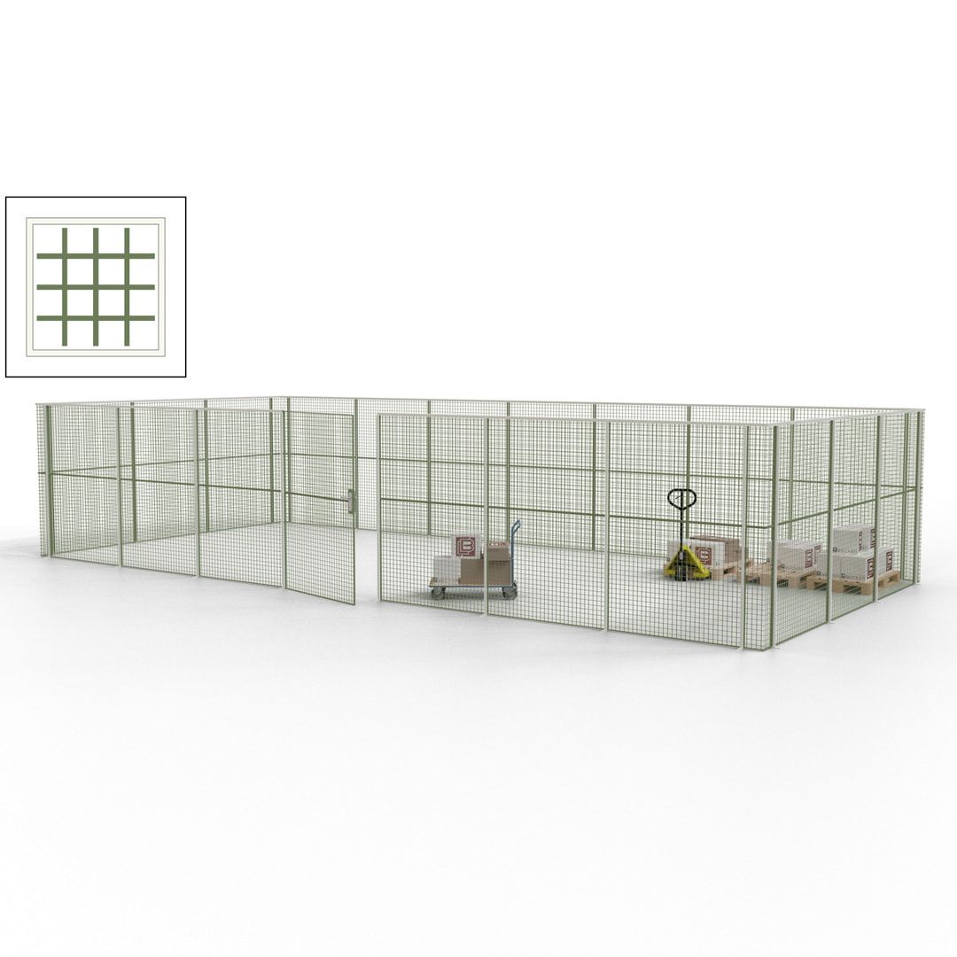 Hallentrennwand - Flügeltür, Gitter - 19 Gitterwände - 2.200 x 10.900 x 4.900 mm (HxBxT) - Perlweiß/reinorange