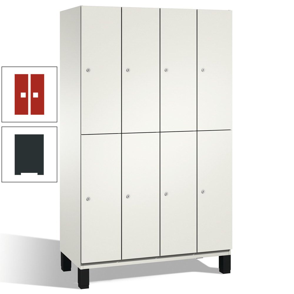 Fächerschrank, Stahlschrank, doppelstöckig, 8 Fächer, mit Füßen, Korpus enzianblau, Tür Fernblau, 1.980 x 1.200 x 525 mm (HxBxT)