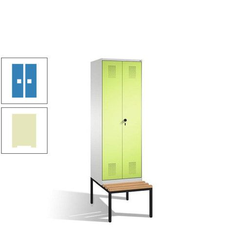 Doppel-Spind, Garderobenschrank, Buche Sitzbank untergebaut, 2 Abteile a 300 mm, Korpus anthrazitgrau, Tür anthrazitgrau, 2.090 x 600 x 815 mm (HxBxT)