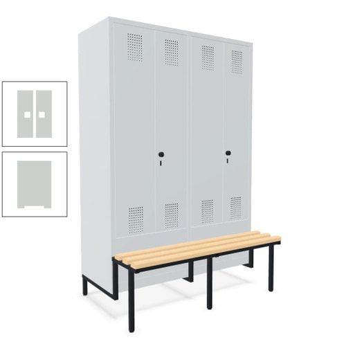 Doppel-Spind, Garderobenschrank, Buche Sitzbank integriert, 4 Abteile 300 mm, Korpus anthrazitgrau, Tür anthrazitgrau, 1.850 x 1.200 x 815 mm (HxBxT)