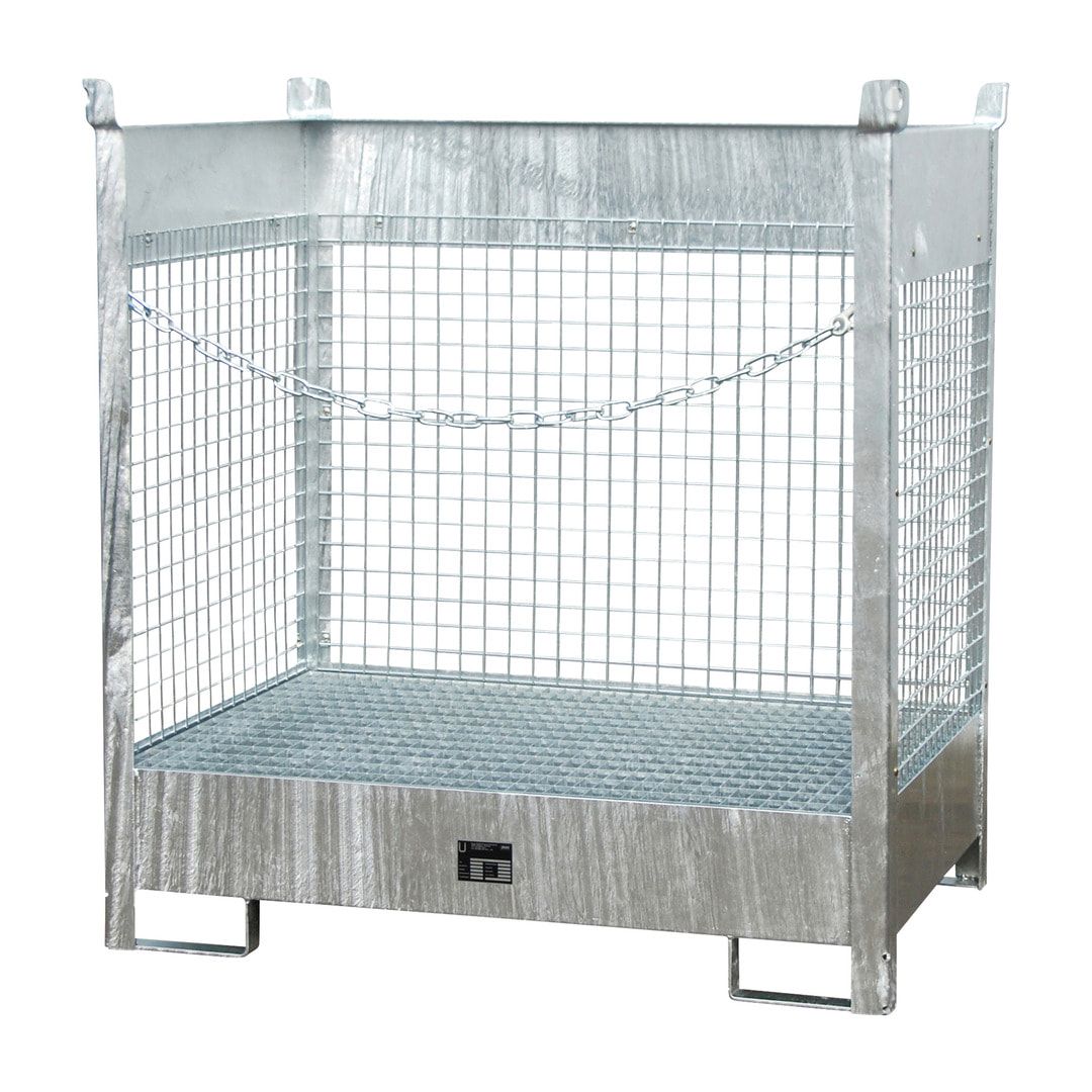 Fass-Stapelpalette - für 2 x 200-l-Fässer - Volumen 210 l - 1.495 x 1.410 x 920 mm (HxBxT) - Drahtgitterwände - feuerrot