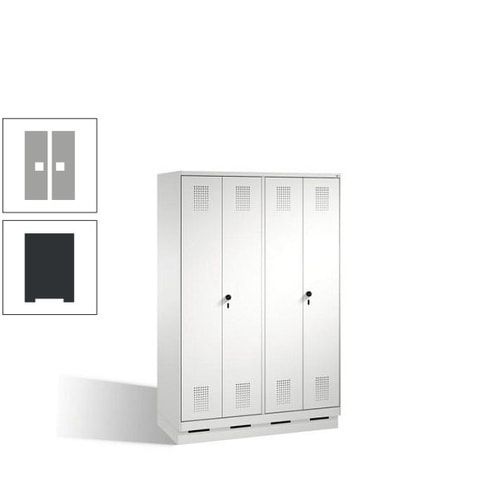 Doppel-Spind, Doppeltüren, Garderobenschrank mit Sockel, 4 Abteile a 300 mm, Korpus anthrazitgrau, Tür anthrazitgrau, 1.800 x 1.200 x 500 mm (HxBxT)