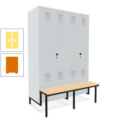 Doppel-Spind, Garderobenschrank, Buche Sitzbank integriert, 4 Abteile 300 mm, Korpus anthrazitgrau, Tür anthrazitgrau, 1.850 x 1.200 x 815 mm (HxBxT)