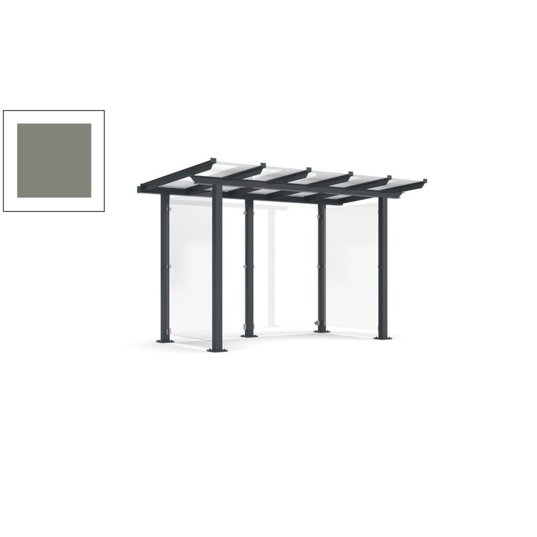 Unterstand mit Pultdach und Sicherheitsglas - feuerverzinkt und farbbeschichtet - 2.435 x 3.850 x 2.090 (HxBxT) - Farbe Achatgrau