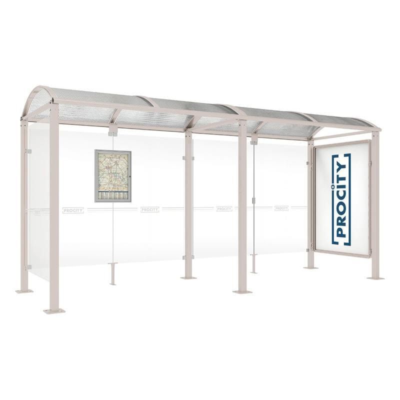 Buswartehalle, Unterstand, 1 Seitenwand, Schaukasten, feuerverzinkt, 2.500 x 2.500 x 1.600 mm (HxBxT), ESG, Fahrplanschaukasten, Farbe enzianblau