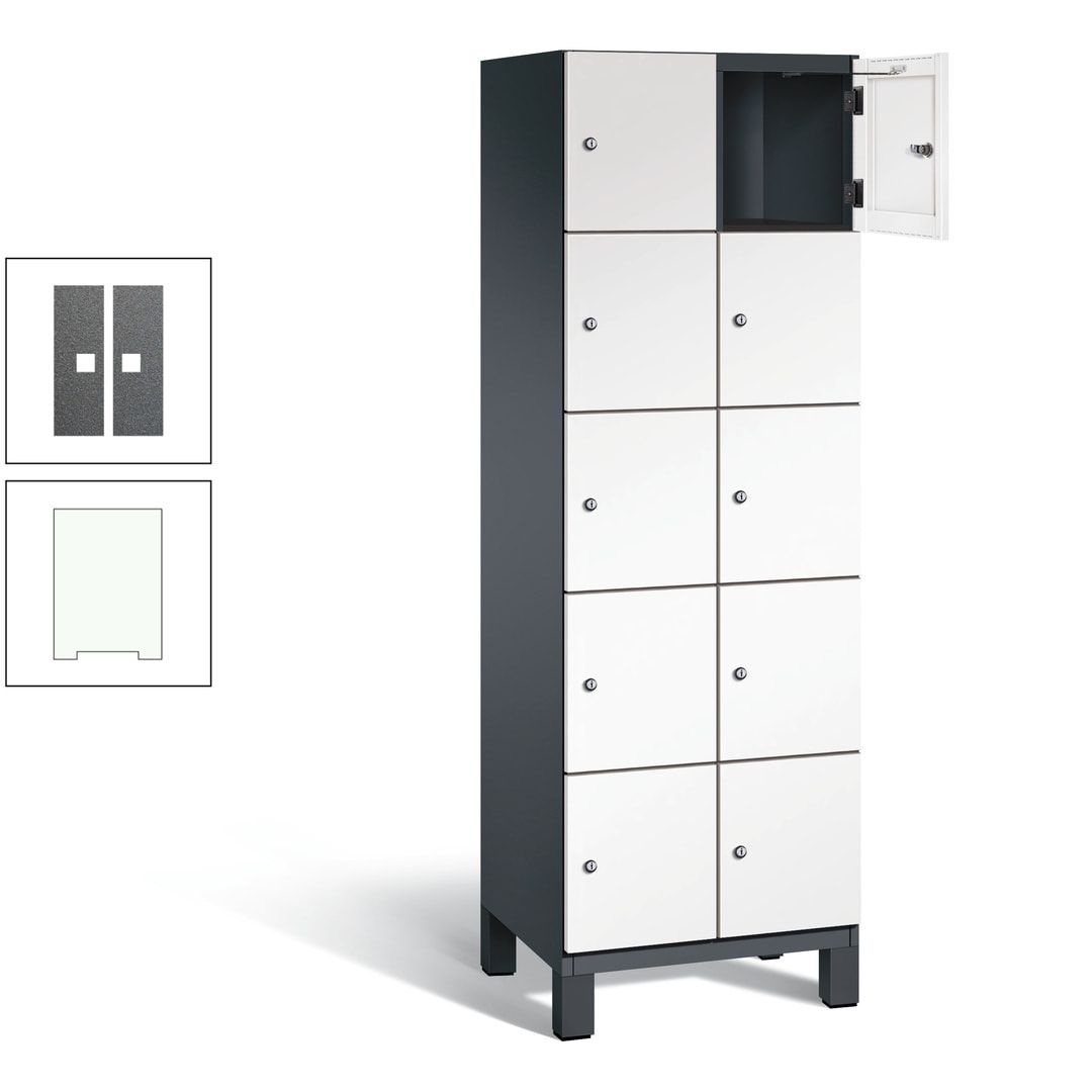 Fächerschrank, Stahlschrank, 10 Fächer, Türöffnungsbegrenzer, Füße, 1.980 x 600 x 525 mm (HxBxT), Korpus anthrazitgrau, Front anthrazitgrau