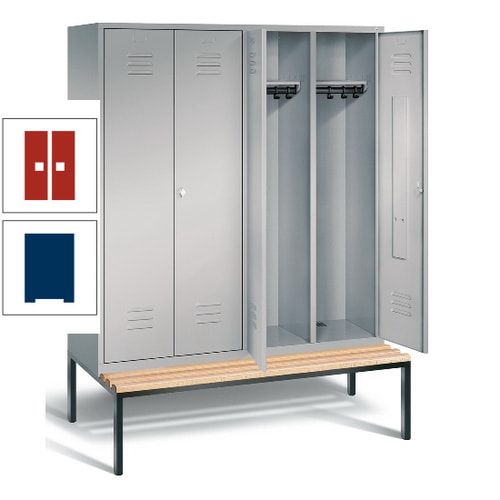 Doppel-Spindschrank, Buche Sitzbank untergebaut, 4 Abteile a 400 mm, Korpus lichtgrau, Tür anthrazitgrau, 2.090 x 1.590 x 815 mm (HxBxT)