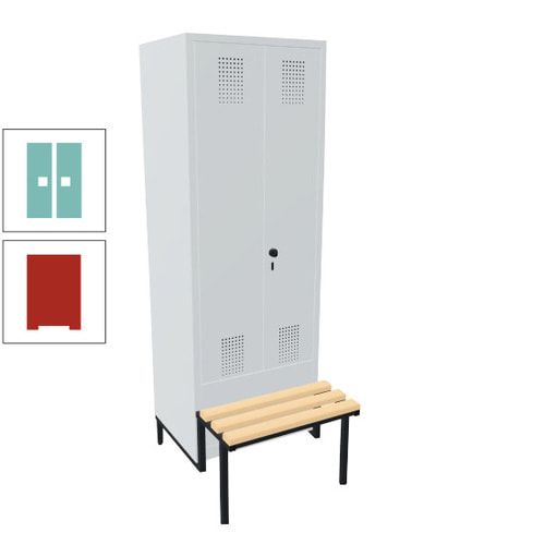Doppel-Spind, Garderobenschrank, Buche Sitzbank integriert, 2 Abteile a 400 mm, Korpus anthrazitgrau, Tür anthrazitgrau, 1.850 x 800 x 815 mm (HxBxT)