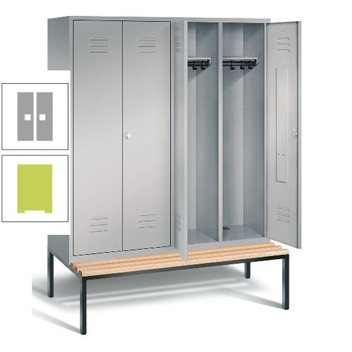 Doppel-Spindschrank, Buche Sitzbank untergebaut, 4 Abteile a 400 mm, Korpus lichtgrau, Tür anthrazitgrau, 2.090 x 1.590 x 815 mm (HxBxT)