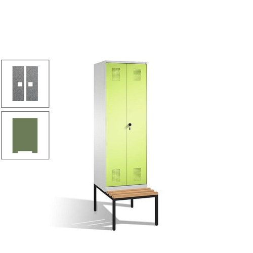 Doppel-Spind, Garderobenschrank, Buche Sitzbank untergebaut, 2 Abteile a 300 mm, Korpus anthrazitgrau, Tür anthrazitgrau, 2.090 x 600 x 815 mm (HxBxT)