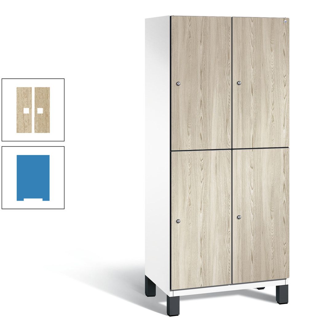 Fächerschrank, Garderobenschrank, mit Füßen, 2 Abteile, 1.980 x 800 x 525 mm (HxBxT), Korpus anthrazitgrau, Tür Donau-Ahorn