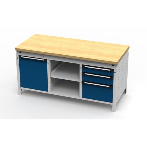 OTTOKIND Werkbank - bündige Arbeitsplatte - 850 x 1.695 x 750 mm (HxBxT) - 3 Schubladen - 1 Schrank - 2 Ablageböden - lichtgrau / anthrazitgrau
