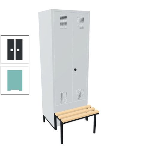 Doppel-Spind, Garderobenschrank, Buche Sitzbank integriert, 2 Abteile a 400 mm, Korpus anthrazitgrau, Tür anthrazitgrau, 1.850 x 800 x 815 mm (HxBxT)