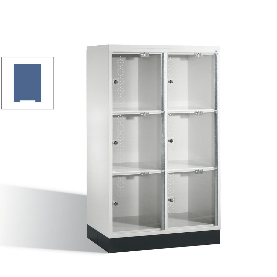 Schließfachschrank, Fächerschrank mit Türen aus Acrylglas, 2 Abteile, 6 Fächer, Zylinderschloss, 1.370 x 820 x 500 mm (HxBxT), Korpus anthrazitgrau