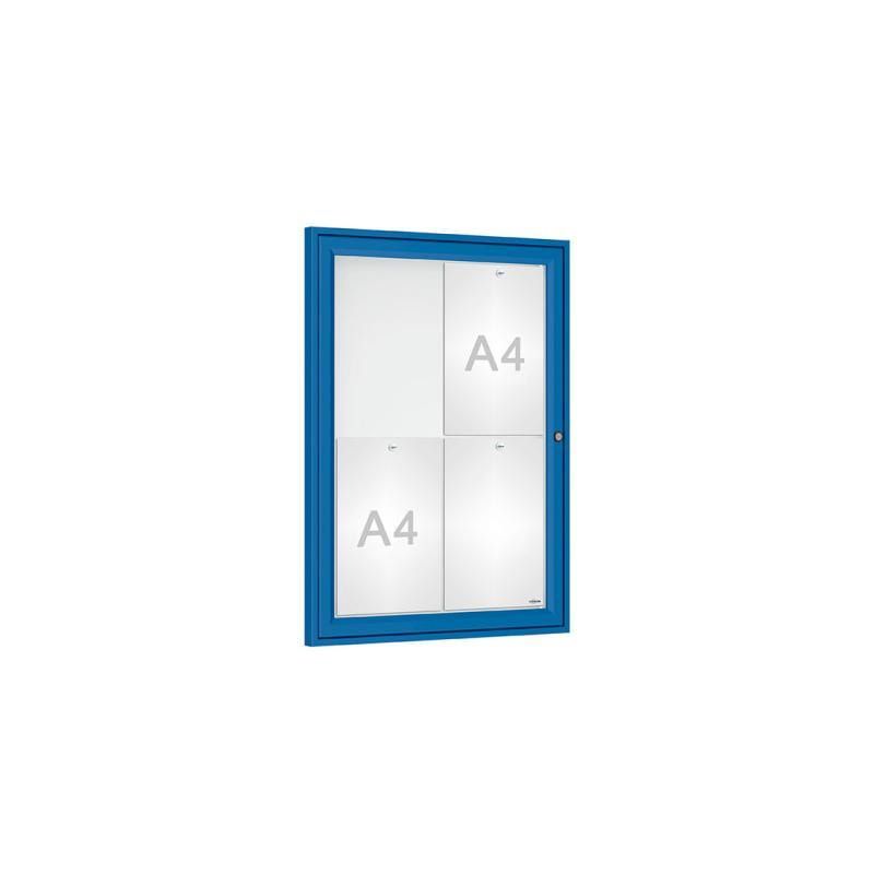 Schaukasten - Einflügeltür - 4xA4 - Hochformat - 750 x 550 x 30 mm (HxBxT) - enzianblau - Infokasten - Präsentationsvitrine